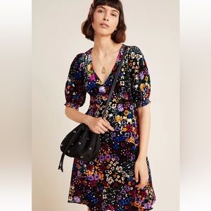 Anthropologie Francie Multicolor Floral Velvet Mini Dress US Size 4 Retro